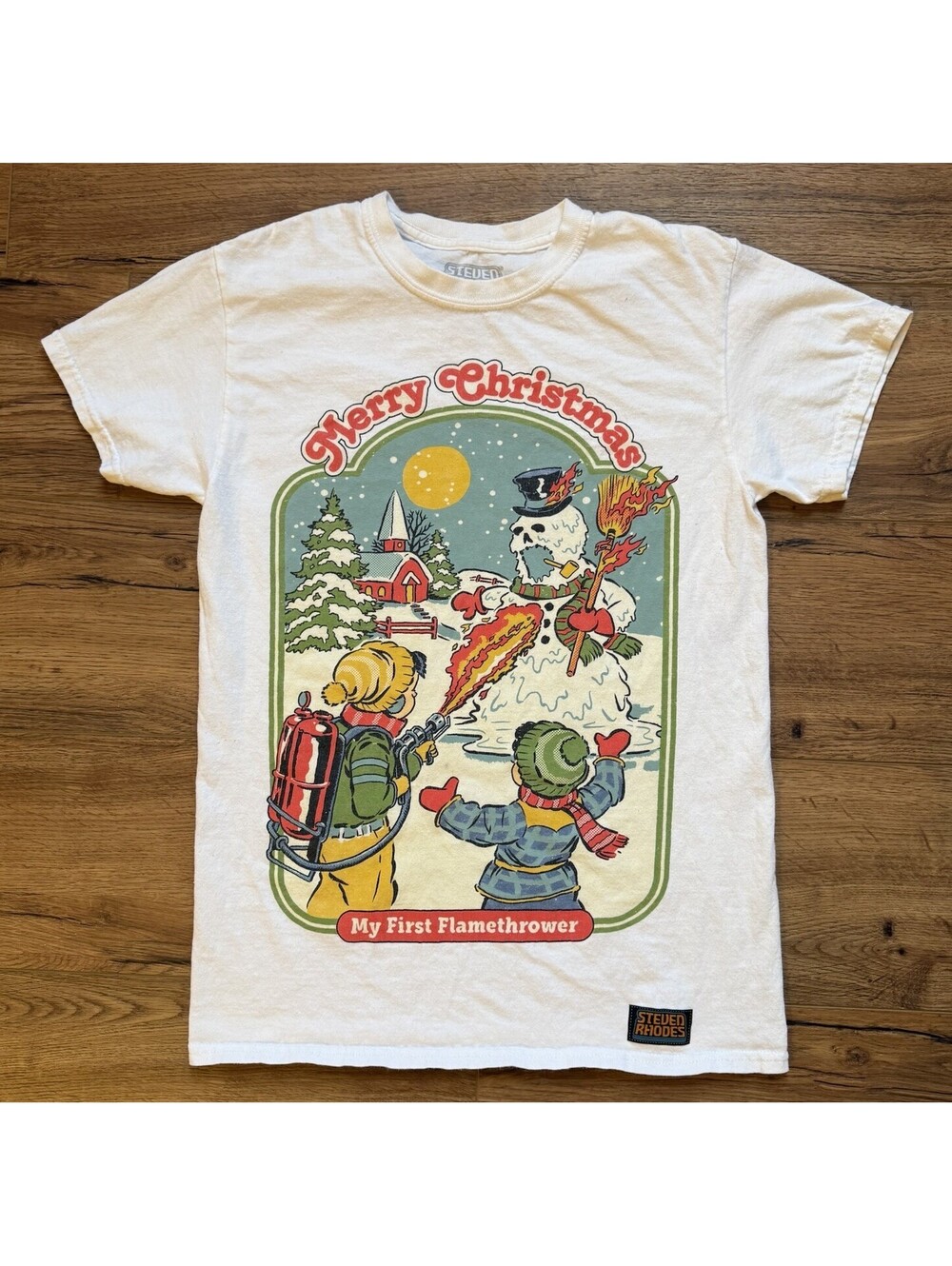 Steven Rhodes My First Flamethrower Christmas Graphic Tee Size S Unisex Horror